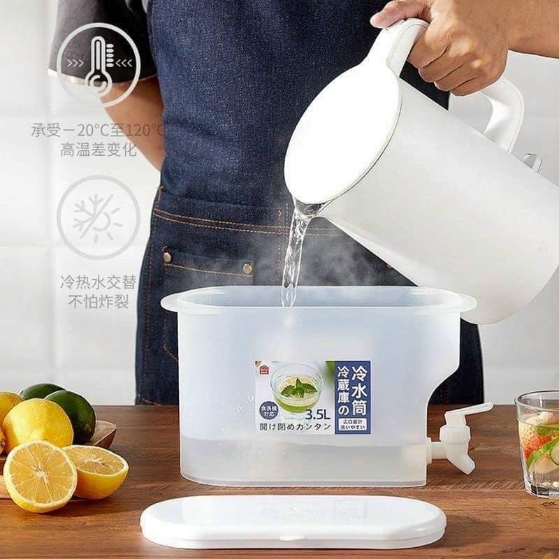 Bình đựng nước, nước hoa quả 3,5l có vòi thiết kế thông minh, để tủ lạnh, nhựa PP an toàn, dễ dàng tháo lắp lau rửa