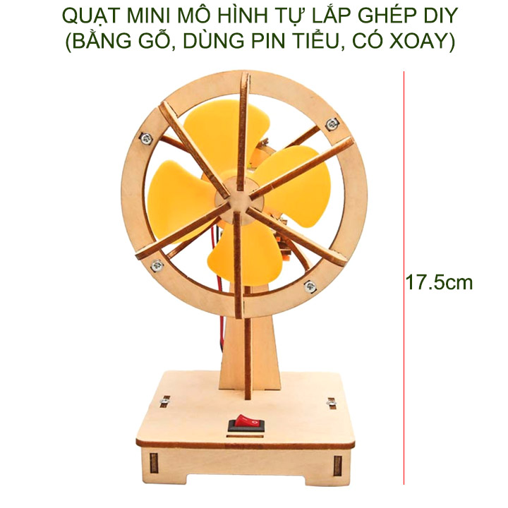 Quạt mini tự lắp ghép bằng gỗ DIY, chạy pin tiểu, có thể quay