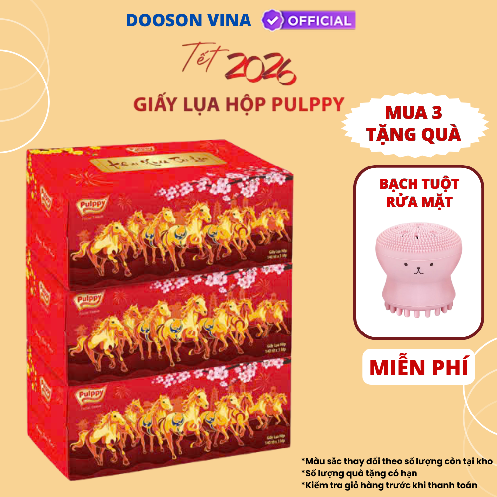 [Mua 3 Tặng Quà] Khăn Giấy Tết Bính Ngọ 2026 Pulppy 3 Lớp Màu Đỏ May Mắn