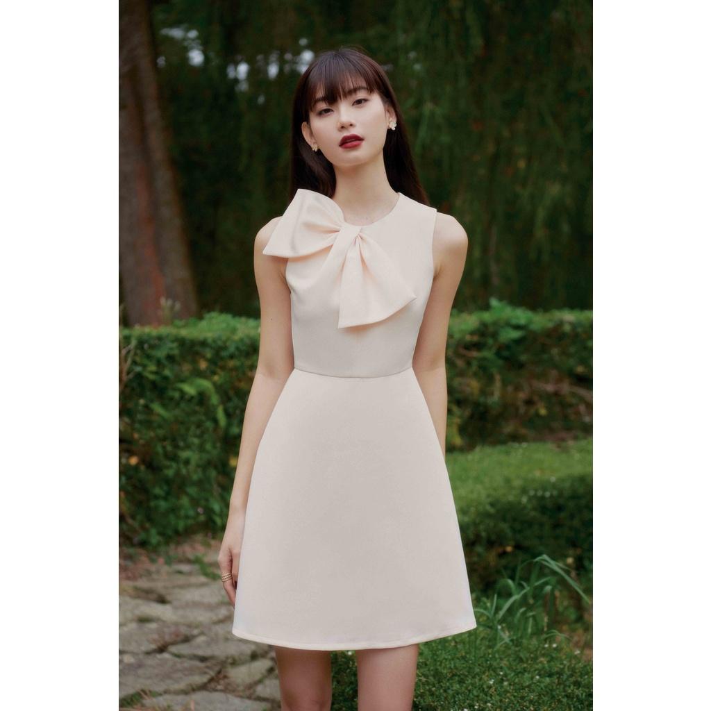 Đầm nữ MARC FASHION form A sát nách cổ tròn phối nơ FASH102022