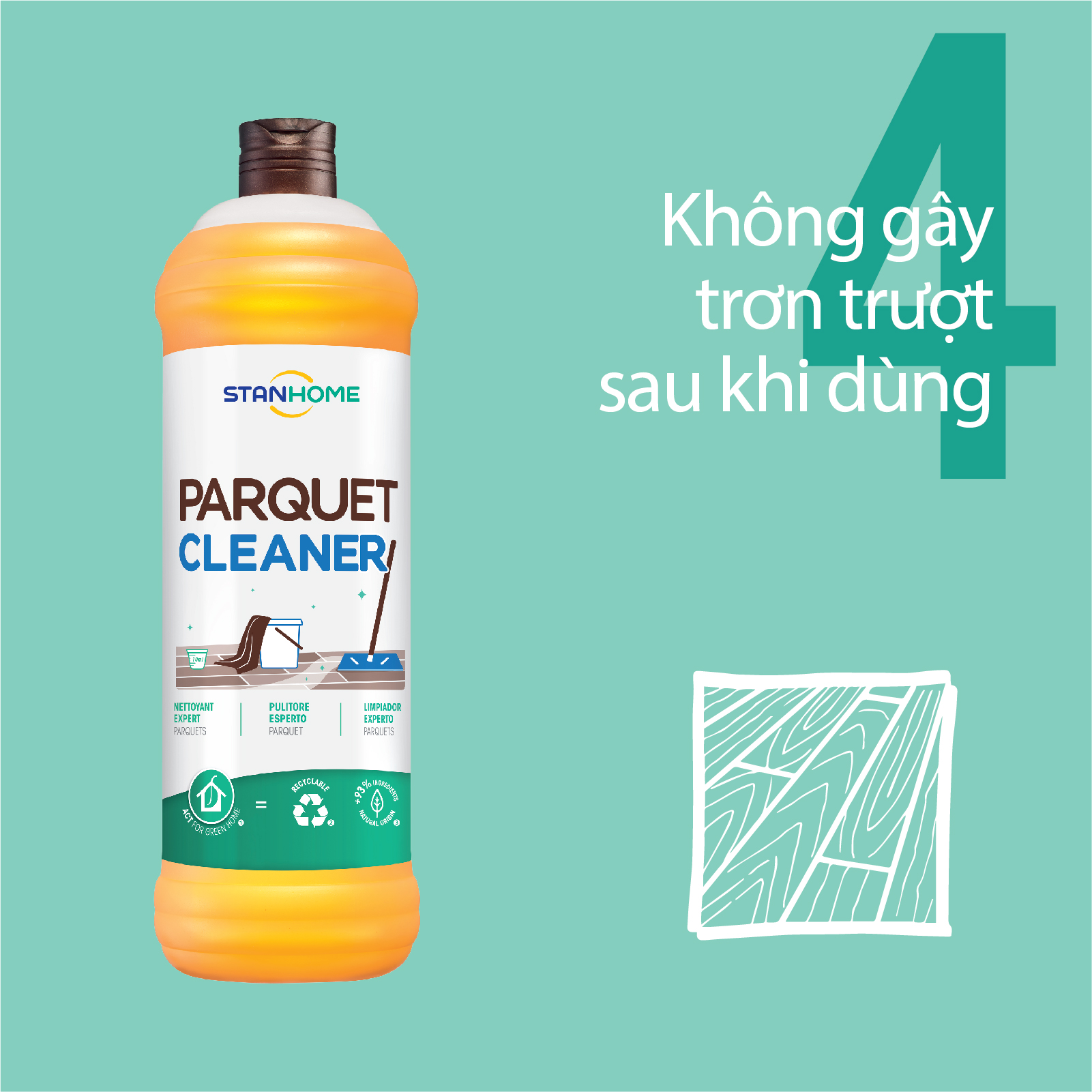 Nước Lau Sàn Gỗ Đậm Đặc Stanhome Parquet Cleaner (1000ml)