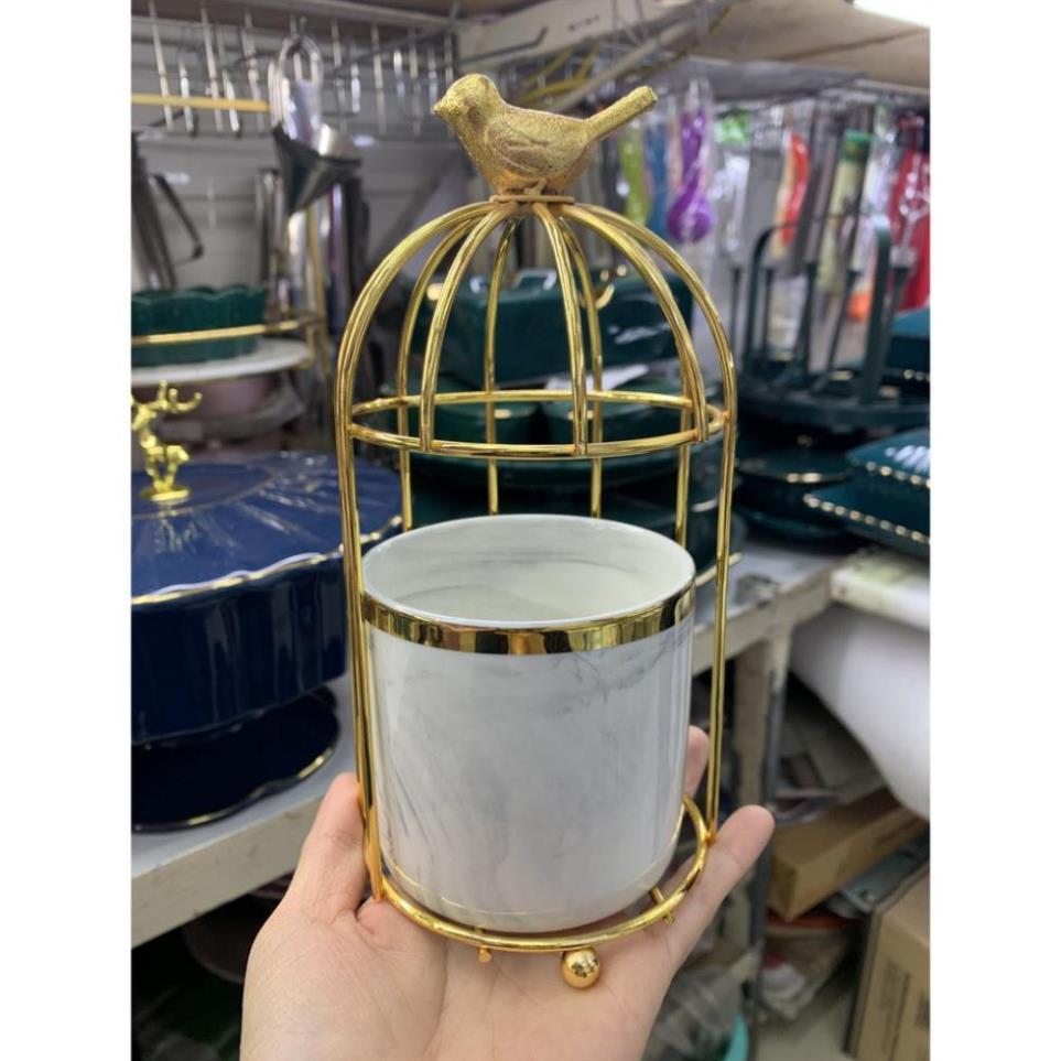 Ống cắm thìa dĩa sứ Trắng Lồng chim