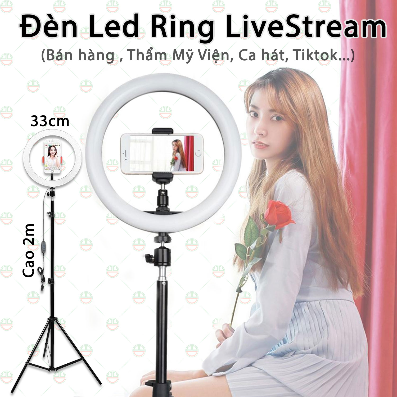 (Loại Chuẩn) Bộ Đèn LedRing LiveStream Cỡ 33cm Cao 2m1 KhoNCC Hàng Chính Hãng - Phù Hợp Idols , YouTube, Tiktok, Thẩm Mỹ Viện Phun Xăm, Bán Hàng - KLM-LEDRING33CM-FULL (Đen Trắng)