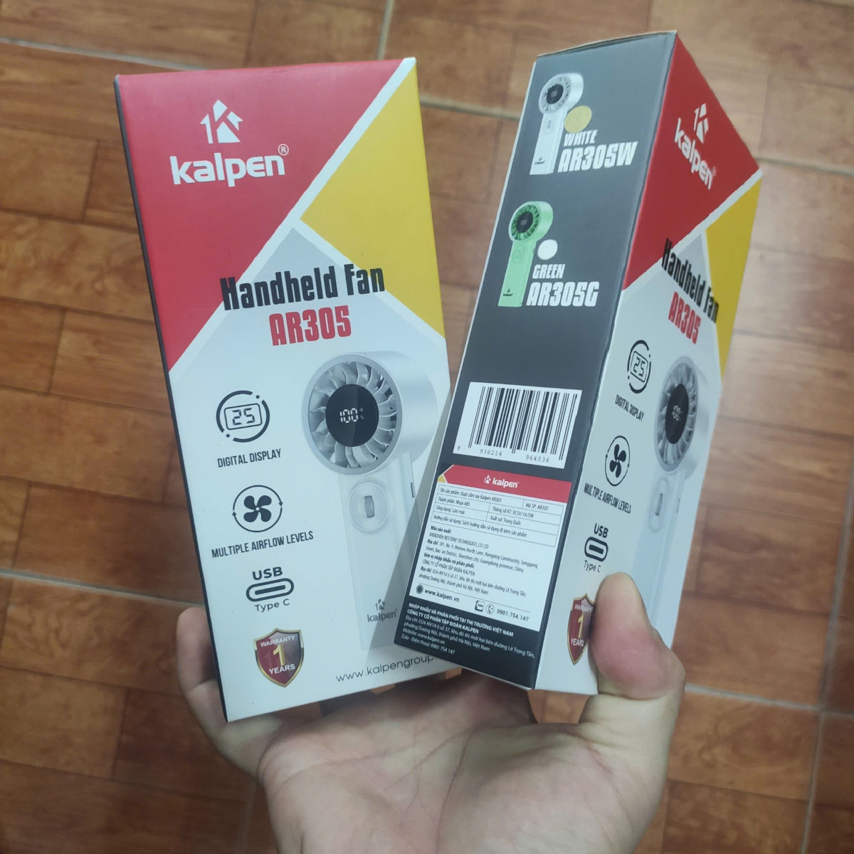 Quạt cầm tay 100 tốc độ gió Kalpen AR305 pin sạc tích điện 3600mAh, hàng chính hãng
