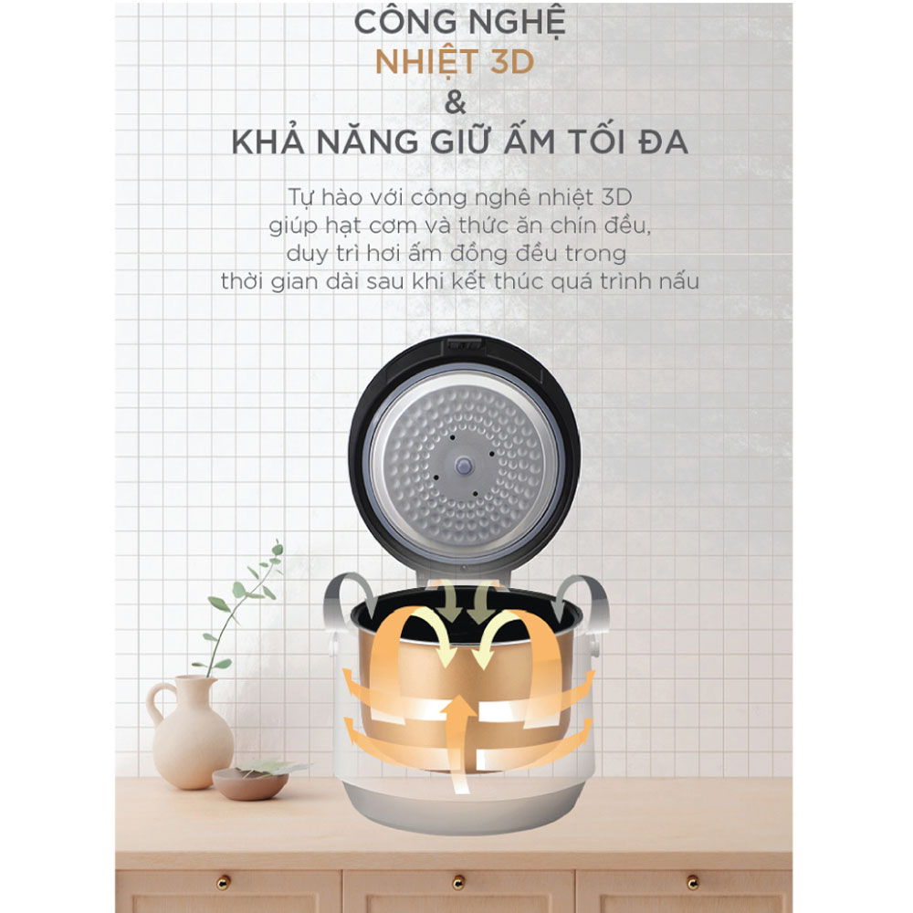 Nồi cơm điện Cuckoo 1.8L CR-1095 màu trắng- Công nghệ nhiệt 3D - bản quốc tế tiếng Anh - Hàng chính hãng CuckooVina