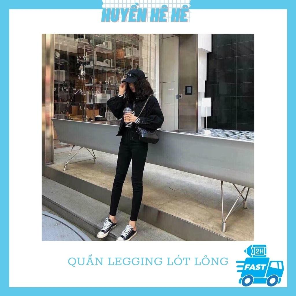 Quần legging lót lông uni co giãn chất đẹp, quần leging nữ fullsize hàng có sẵn