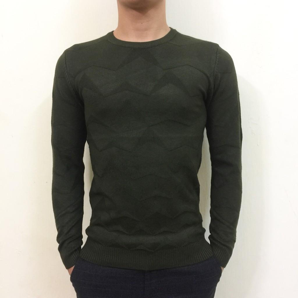 Áo len nam cổ tròn lông thỏ xanh rêu -xuongaolen.com