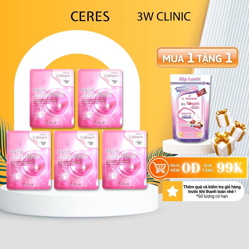 Combo 5 Mặt Nạ 3W Clinic Collagen Fresh Collagen Mask Sheet 23ml/Miếng