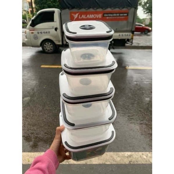 Set 5 hộp đựng thưc phẩm trắng vuông- chữ nhật tiện dụng