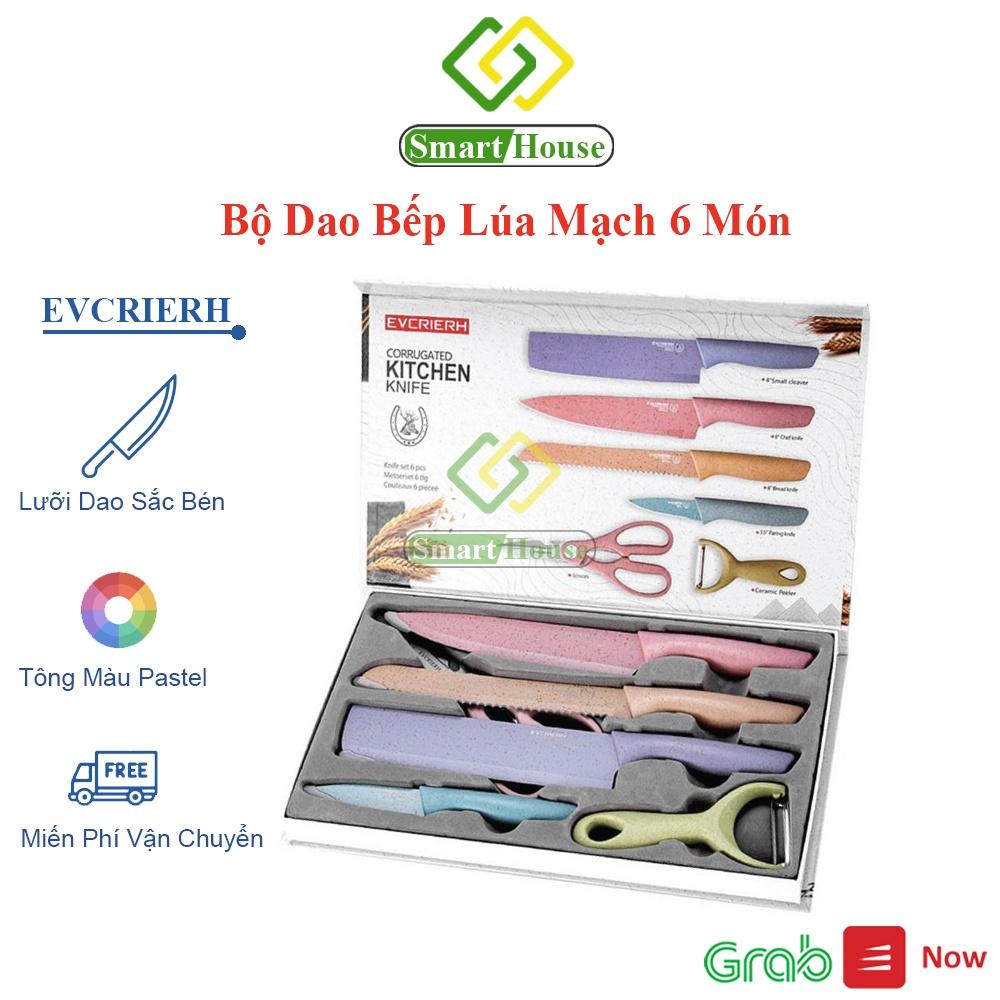 Bộ Dao Kéo 6 Món Everrich Kitchen Lúa Mạch Sịn Sò Siêu Sắc Bén Kháng Khuẩn, Chống Gỉ , Tông Màu Pastel - Bộ dao nhà bếp lúa mạch màu thân thiện với môi trường