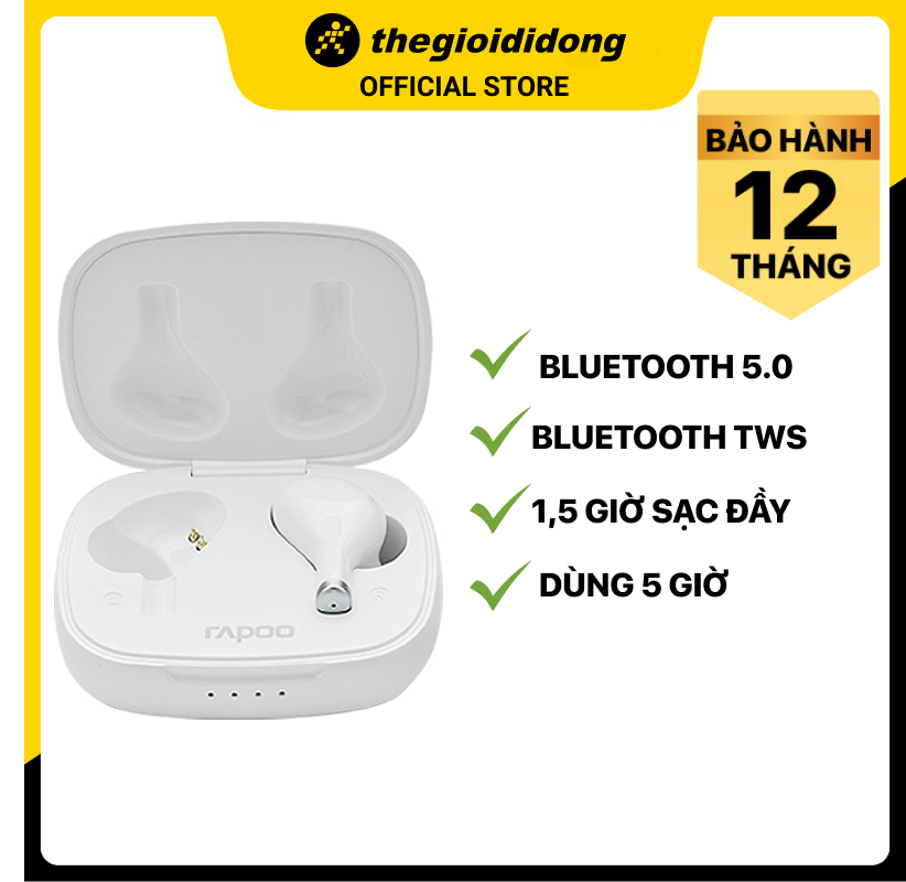 Tai nghe Bluetooth True Wireless Rapoo I300 Trắng - Hàng chính hãng