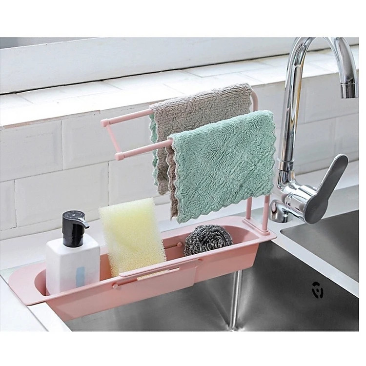 Kệ Nhựa Dài Co Dãn Để Bồn Đựng Đồ Rửa Chén, Có Khay Treo Khăn Lau Tay Nhà Bếp Mới GROFA - Giao Màu Ngẫu Nhiên