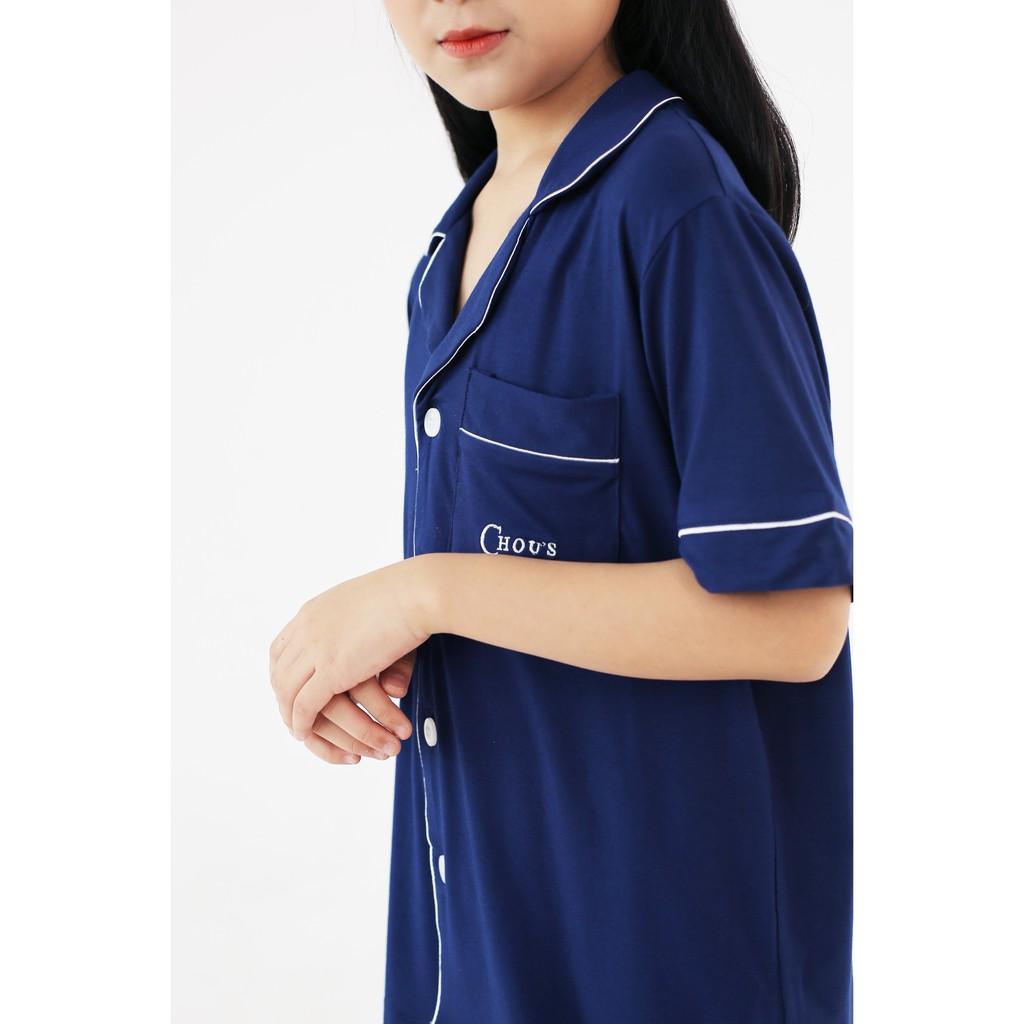 Pyjama kid cộc tay vải bamboo cao cấp Chou's - màu xanh navy