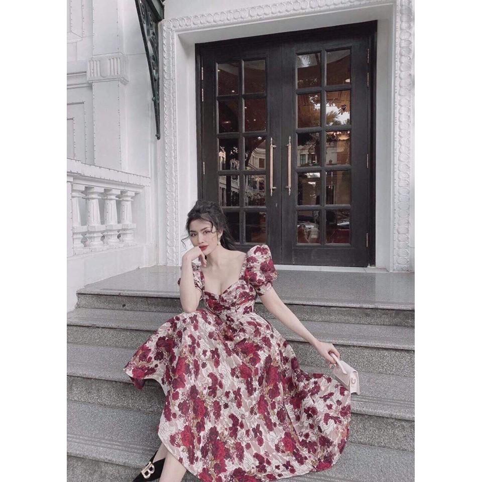 ĐẦM XÒE THÊU HOA ĐỎ TAY PHỒNG SIÊU XINH -MS5353440- SIZE M/L ĐẾN 57KGMM MM
