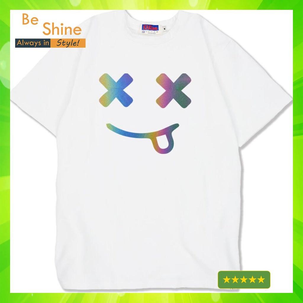 Áo Thun Unisex Form Rộng Hình Icon Lè Lưỡi Phản Quang Bảy Màu , Áo Phông Basic Cotton Cổ Tròn Tay Ngắn Thời Trang Nam Nữ