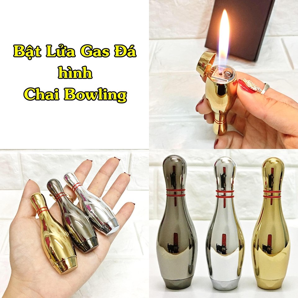 Hột quẹt bật lửa gas đá hình chai Bowling