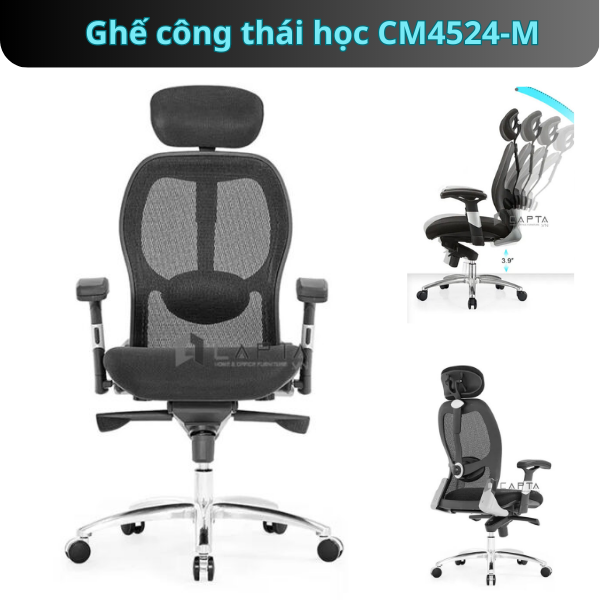 Ghế công thái học ergonomic lưng lưới bảo vệ cột sống Ghế văn phòng ngả lưng ngủ trưa cao cấp CM4524-M