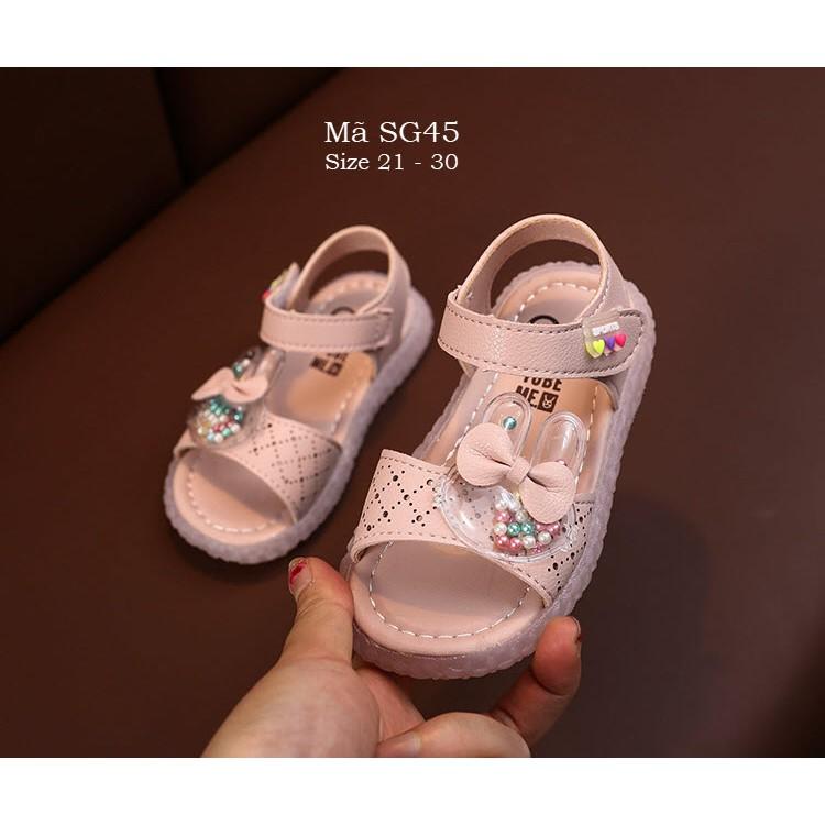 Dép sandal quai ngang kiểu dán da mềm êm thời trang họa tiết thỏ hồng xinh xắn cho bé gái 2 3 tuổi đi học đi biển SG45
