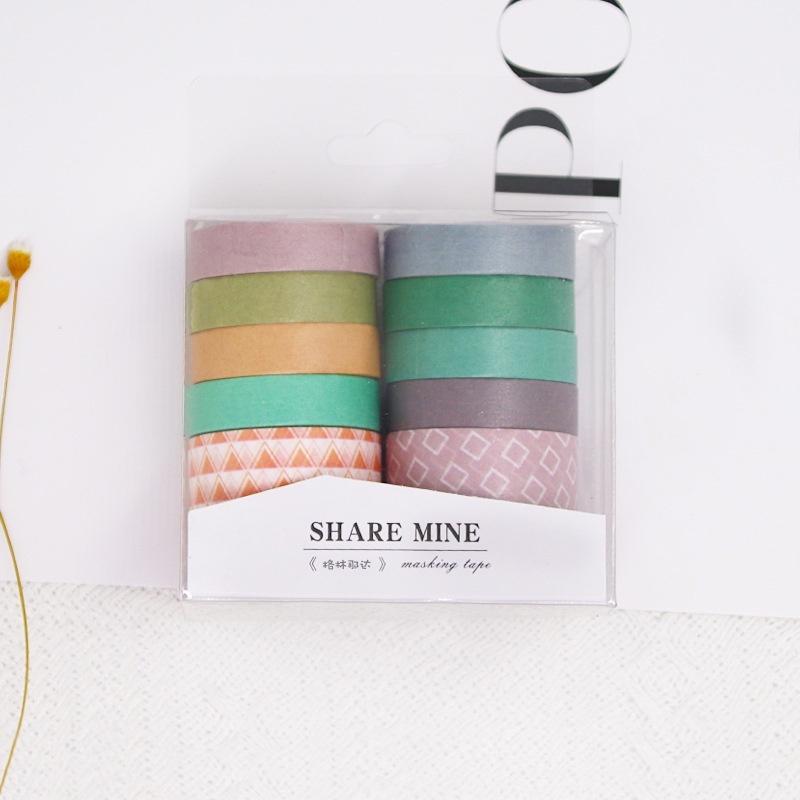 Set 10 cuộn băng keo nhiều màu sắc dùng để trang trí sổ tay
