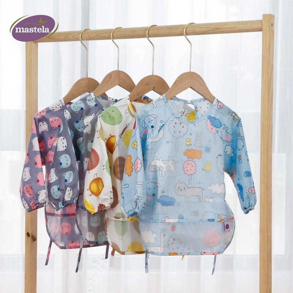 Áo yếm máng dài tay Cotton chống thấm nước cho bé tập ăn, tập vẽ Mastela size từ 6-36 tháng