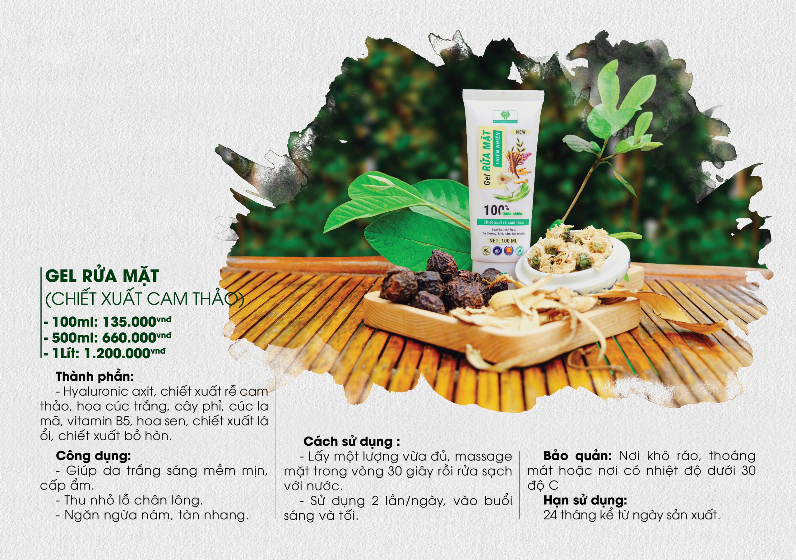 GEL RỬA MẶT THIÊN NHIÊN CHIẾT XUẤT RỄ CAM THẢO MẸ KEN tuýp 100ml - Dành cho da thường, khô, nám, tàn nhang