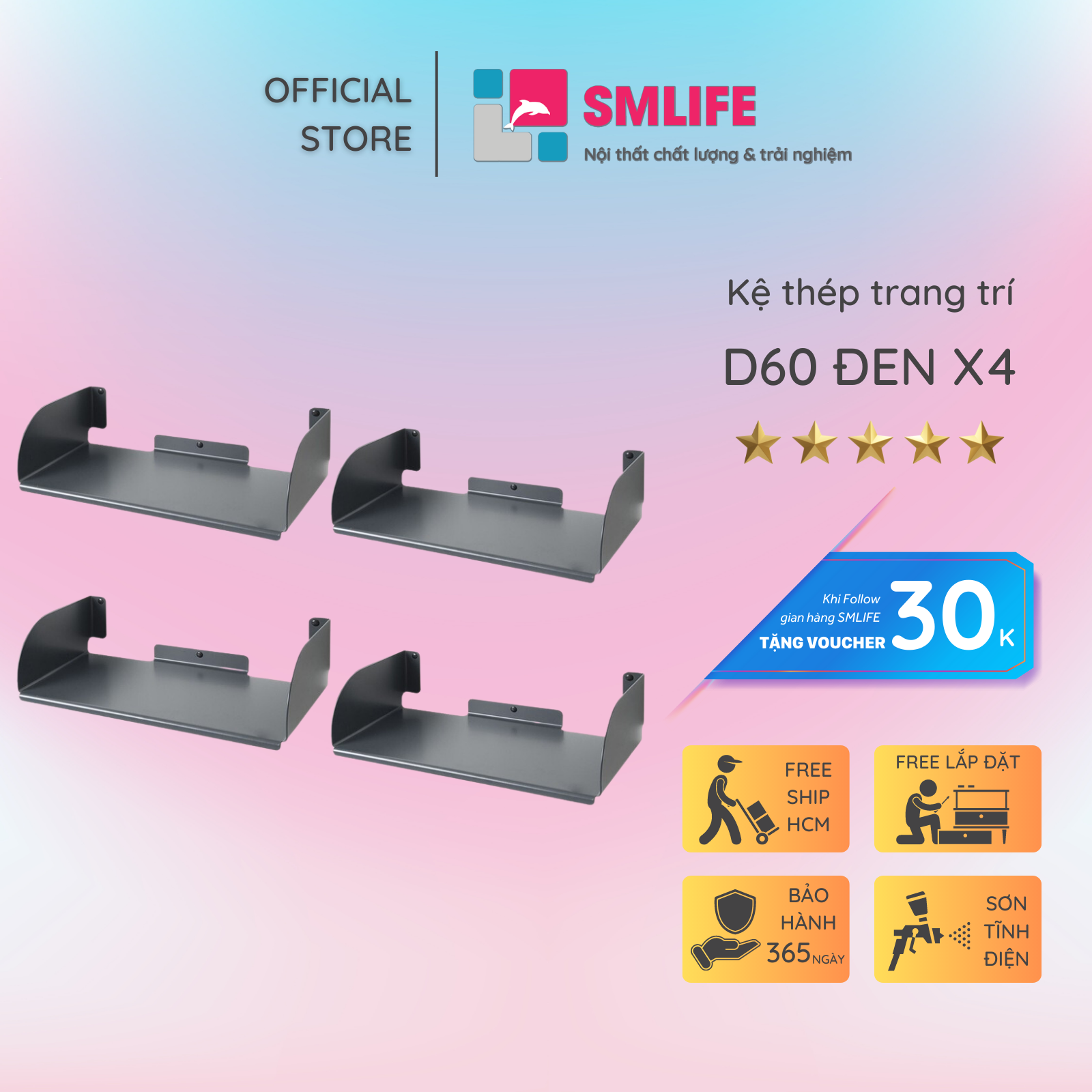 Kệ sách treo tường chữ D60
