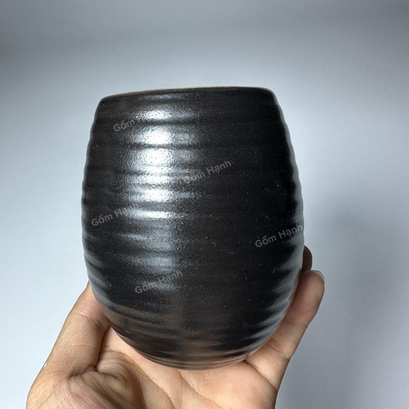 Cốc ly gốm Bát Tràng dáng trống men nâu gốm Vintage 300ml - Cốc uống trà xanh uống cafe