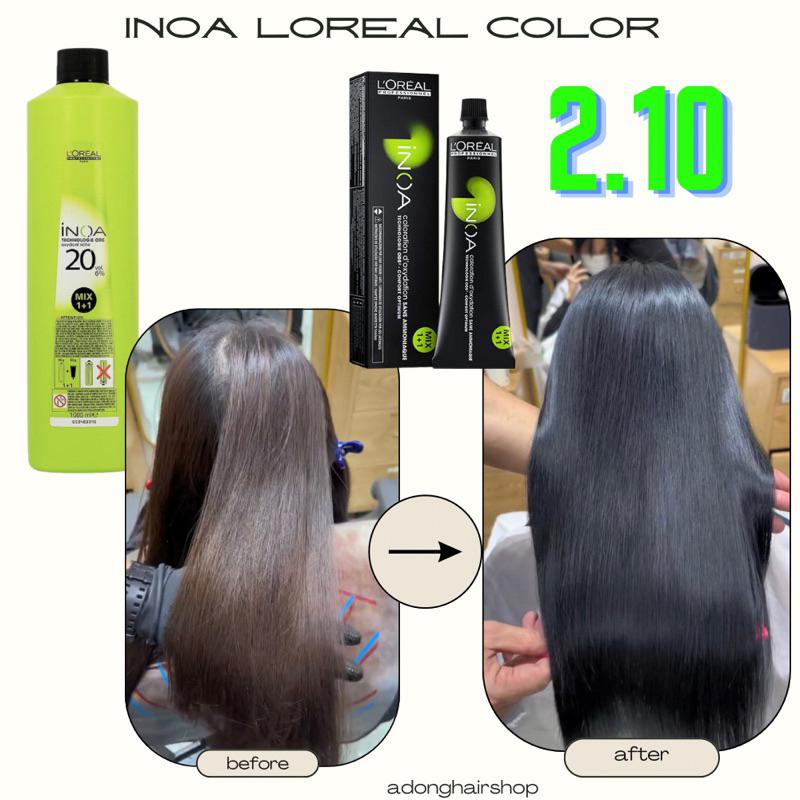 THUỐC NHUỘM TÓC CAO CẤP LOREAL INOA 2.10 MÀU XANH ĐEN GỐC DẦU KHÔNG AMONIAC 60ML + OXY