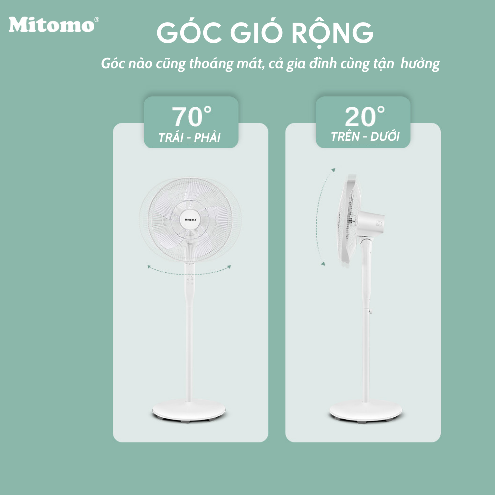 Quạt Cây Đứng Cao Cấp Mitomo FCE - 50AE MAX, có điều khiển từ xa, hẹn giờ, hoạt động siêu êm hàng chính hãng