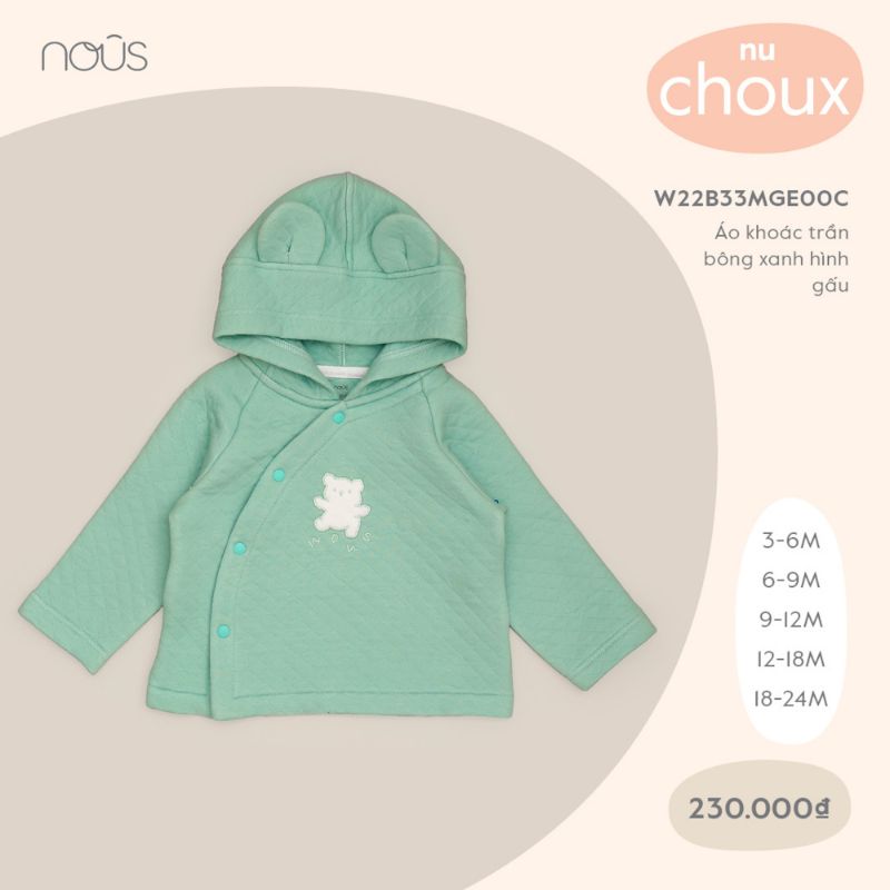 Áo khoác trần bông cho bé trai, bé gái Nous - Chất liệu Nu Choux ( Cho bé từ 3 tháng đến 24 tháng)