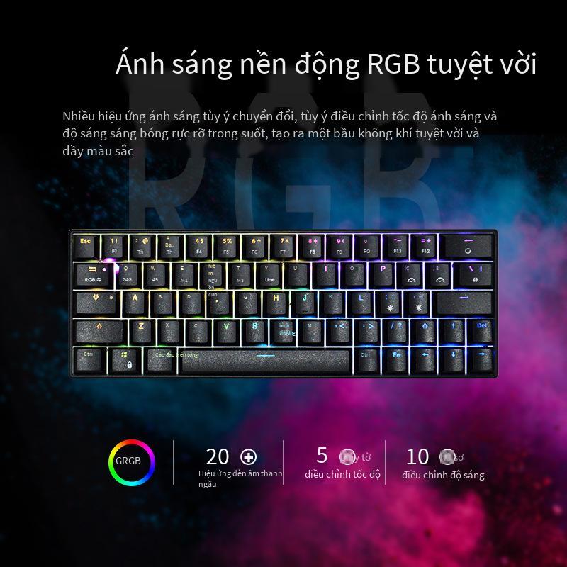 Phiên bản tiêu chuẩn ba chế độ 64RGB được ưa chuộng nhất với đèn nền bàn phím cơ Bluetooth USB không dây trục xanh lục trục đen trục trà trục đỏ