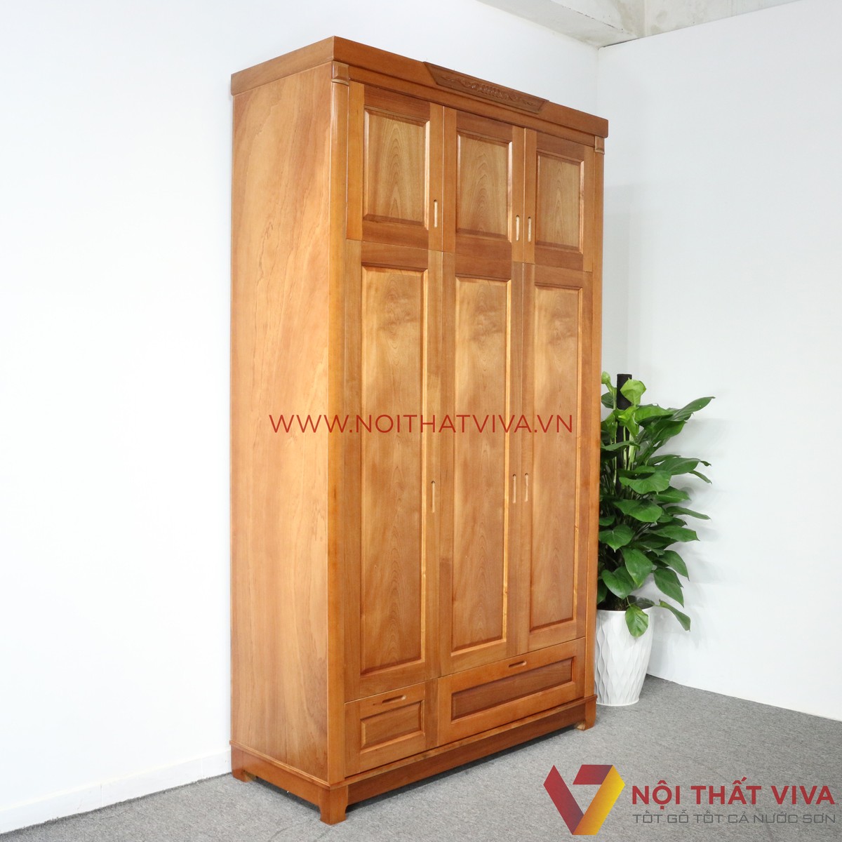 Tủ Quần Áo Gỗ Xoan Đào 3 Cánh Kịch Trần Đẹp Giá Rẻ