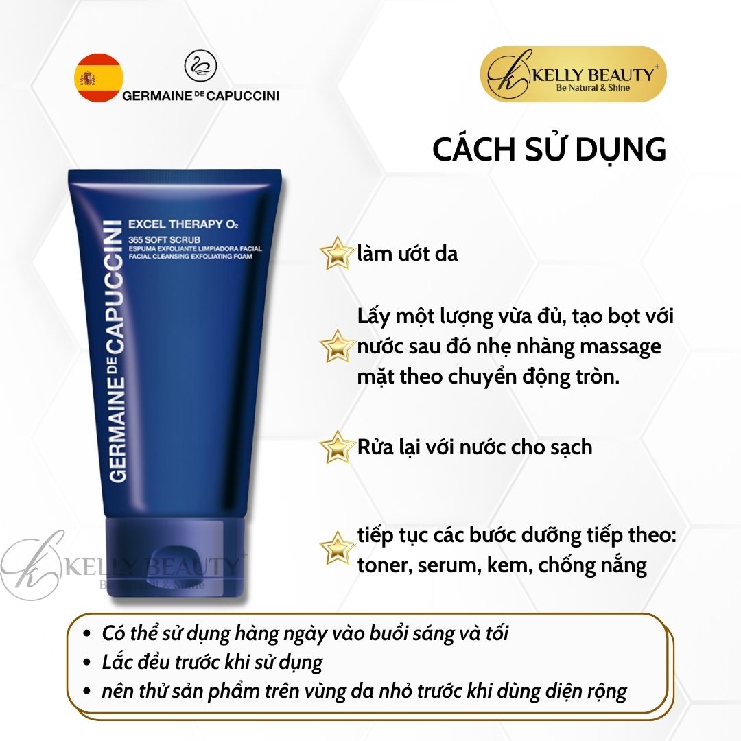 Sữa Rửa Mặt Kết Hợp Tẩy Tế Bào Chết Germaine Excel Therapy O2 365 Soft Scrub | Kelly Beauty