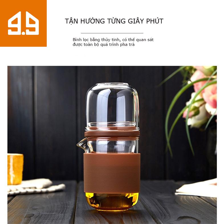 Bộ ấm trà du lịch một ấm và hai cốc chiếc cốc thủy tinh chịu nhiệt cầm tay đơn giản Meisini-M-KKB-225