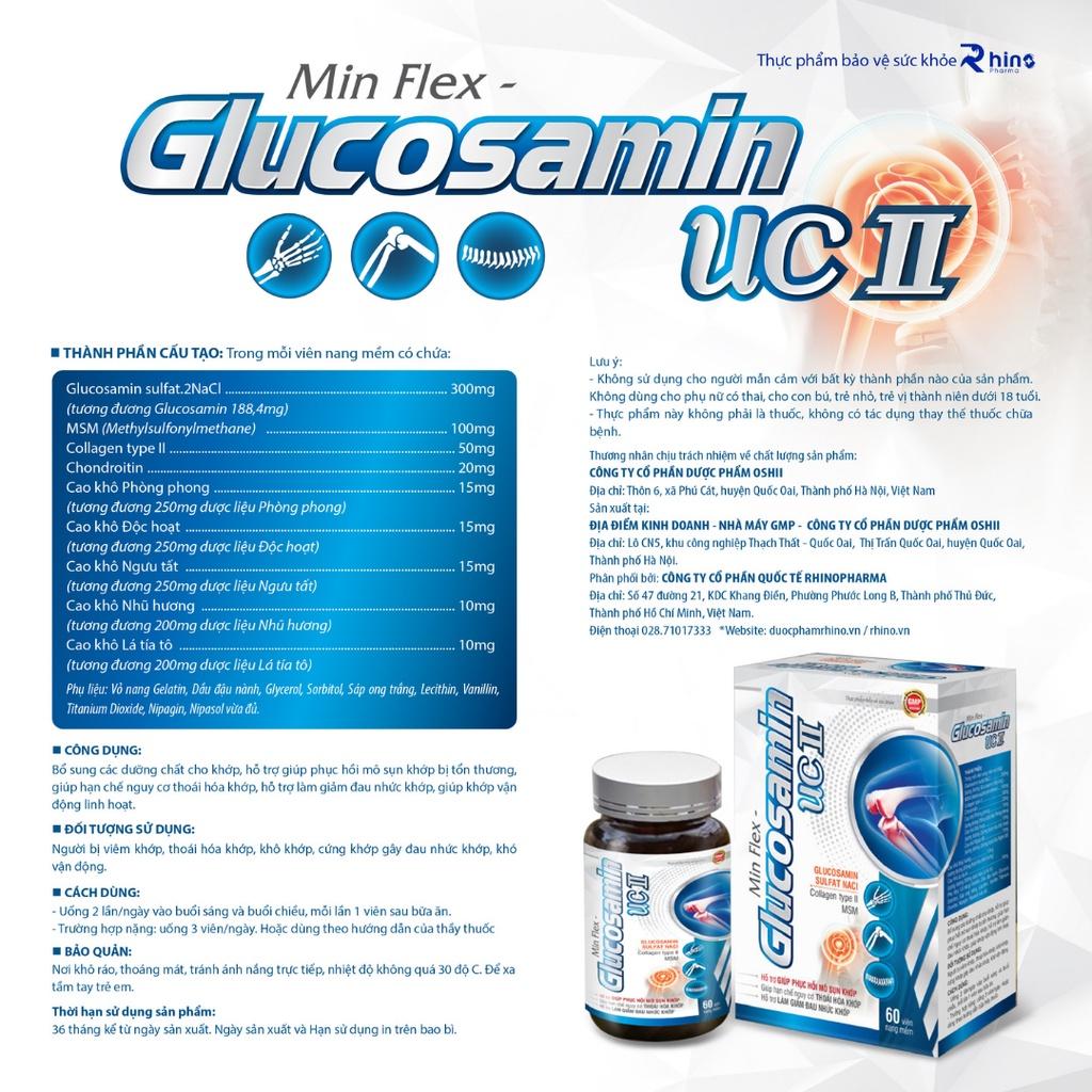 Viên uống Min Flex - GLUCOSAMIN UC II, Thực phẩm chức năng hỗ trợ tăng tiết dịch khớp và giảm triệu chứng viêm khớp, lọ 60 viên