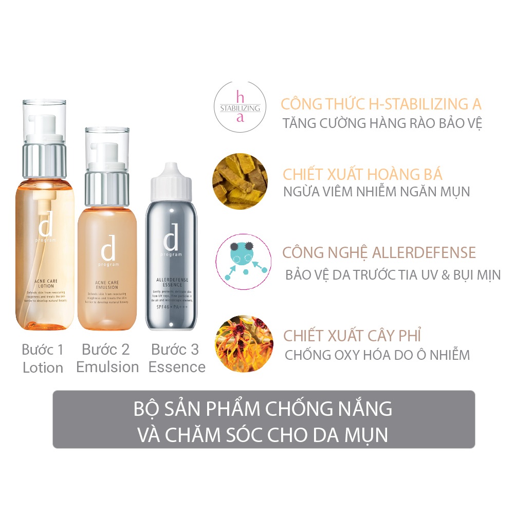 BỘ ĐÔI D PROGRAM CHỐNG NẮNG VÀ CHĂM SÓC CHO DA MỤN (CHỐNG NẮNG BẢO VỆ DA 40ML + NƯỚC CÂN BẰNG CHO DA MỤN 125ML + SỮA DƯỠNG CHO DA MỤN 100ML)