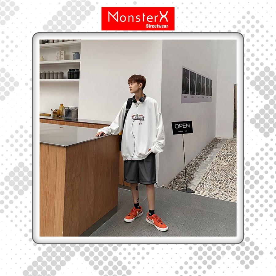 Áo dài tay NỈ BÔNG Unisex MonsterX HXLE Basic Sweater Ulzzang cặp đôi nam nữ form rộng oversize Hàn Quốc