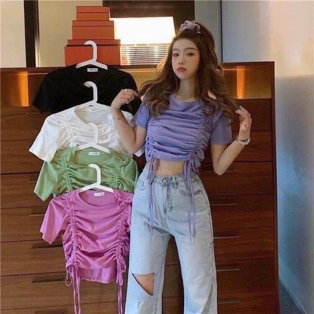 Hình ảnh Áo croptop rút dây 2 bên eo chất thun borip cao cấp hàng shop