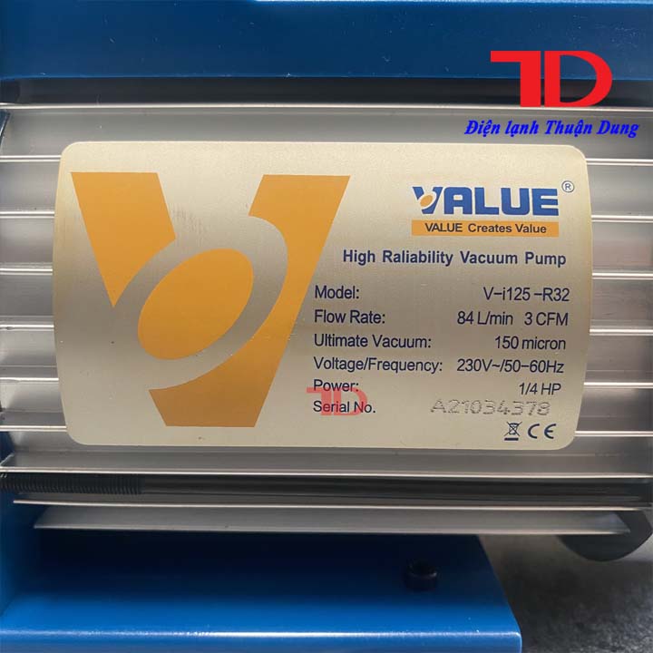 Máy hút chân không VALUE 3.0CFM V-I125 kèm đồng hồ báo áp và rờ le tự ngắt hàng chính hãng