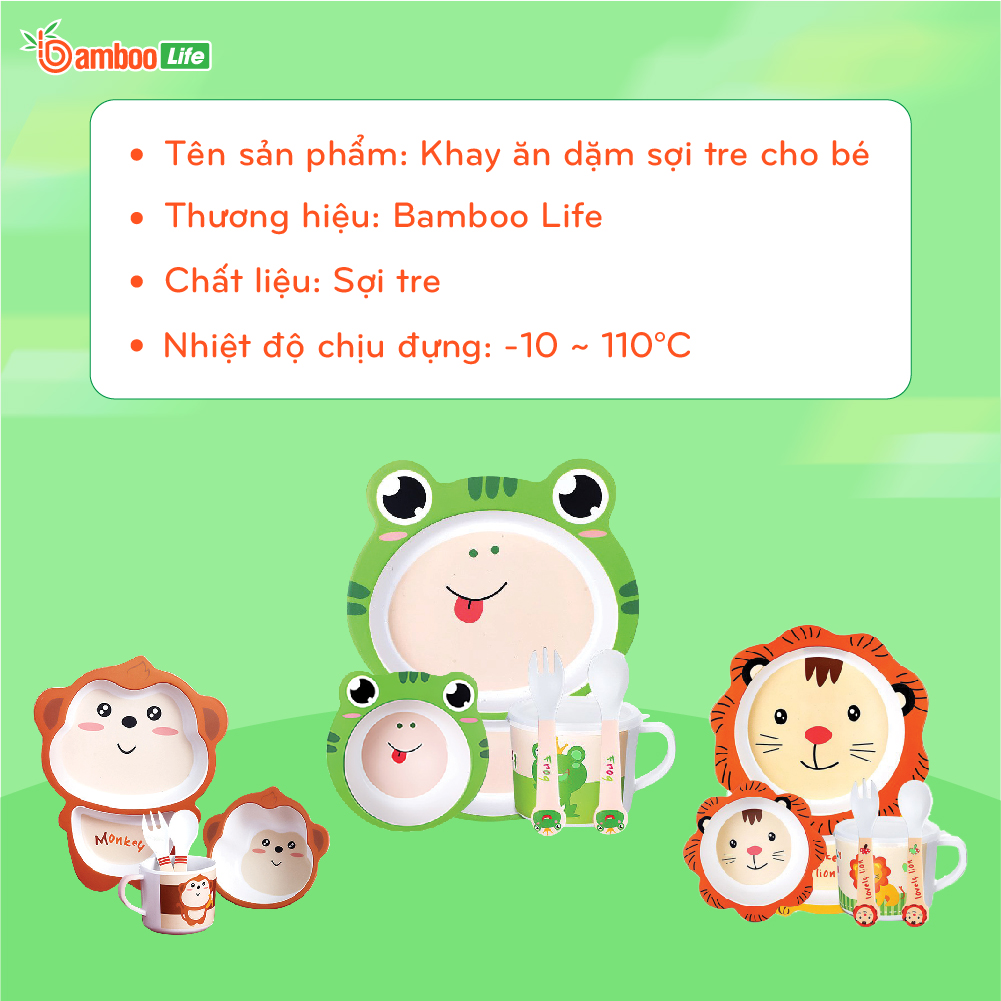 Bộ khay ăn cho bé Bamboo Life BL040 hàng chính hãng từ sợi tre thiên nhiên Dụng cụ ăn dặm cho bé Bộ chén bát ăn dặm cho bé Đồ dùng ăn dặm cho bé