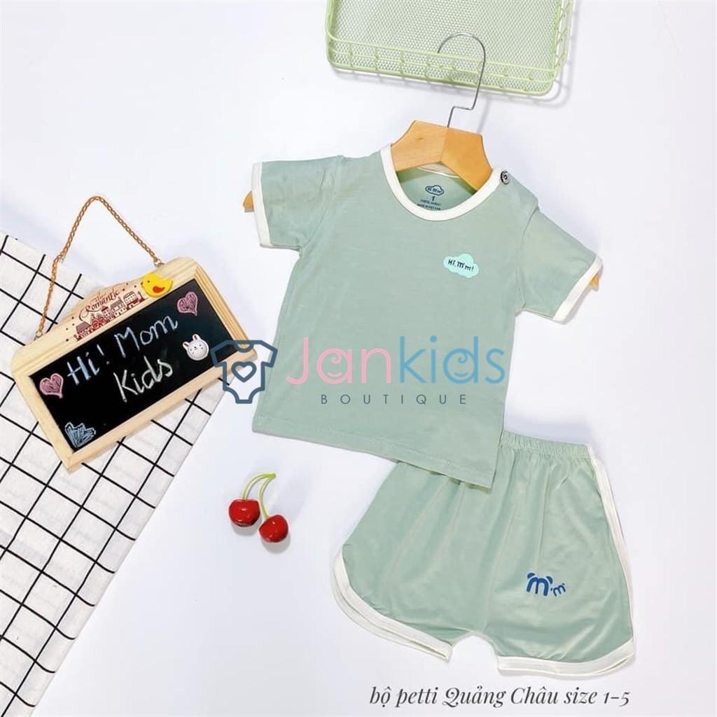 Bộ quần áo cộc tay Hi!mom nền màu viền trắng vải petit mềm mại cho bé 5-16kg