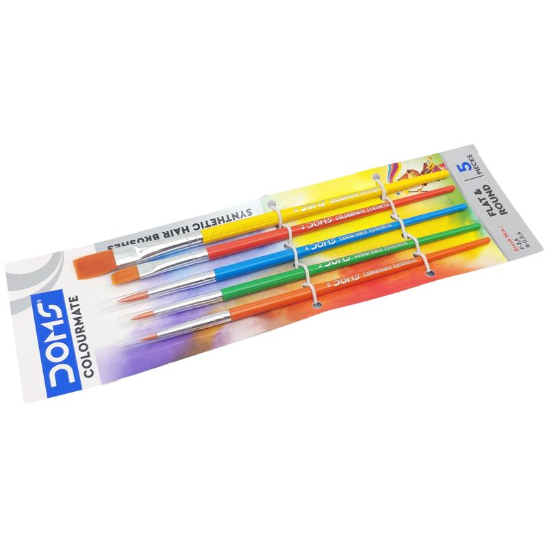 Bộ 5 Cây Cọ Vẽ Tổng Hợp Flat &amp; Round - DOMS Colormate 8339