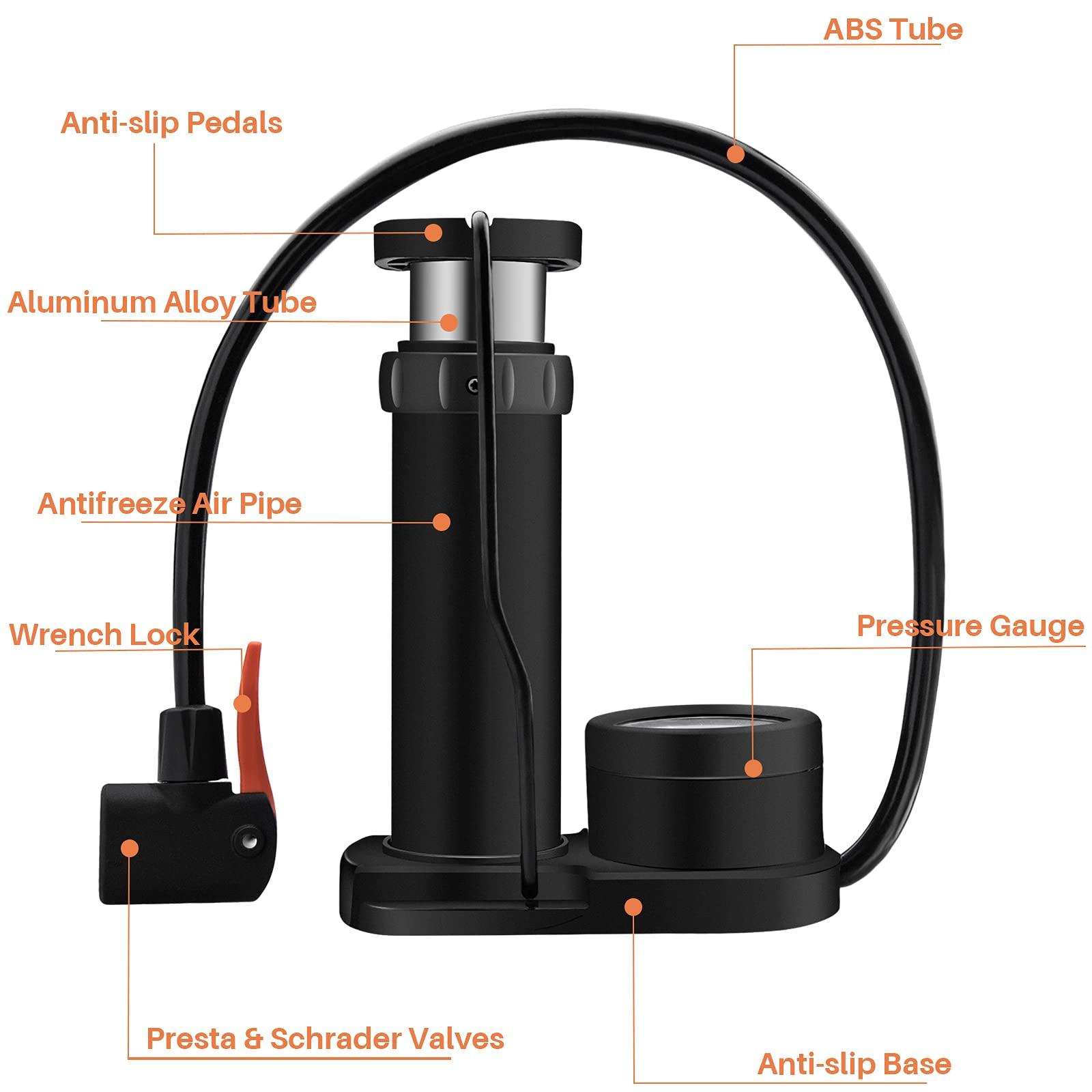 Bơm xe đạp, máy bơm xe đạp tự động với Manometre, máy bơm xe đạp mini với kim xe đạp bơm hơi / gỉ, phù hợp với van / schrader