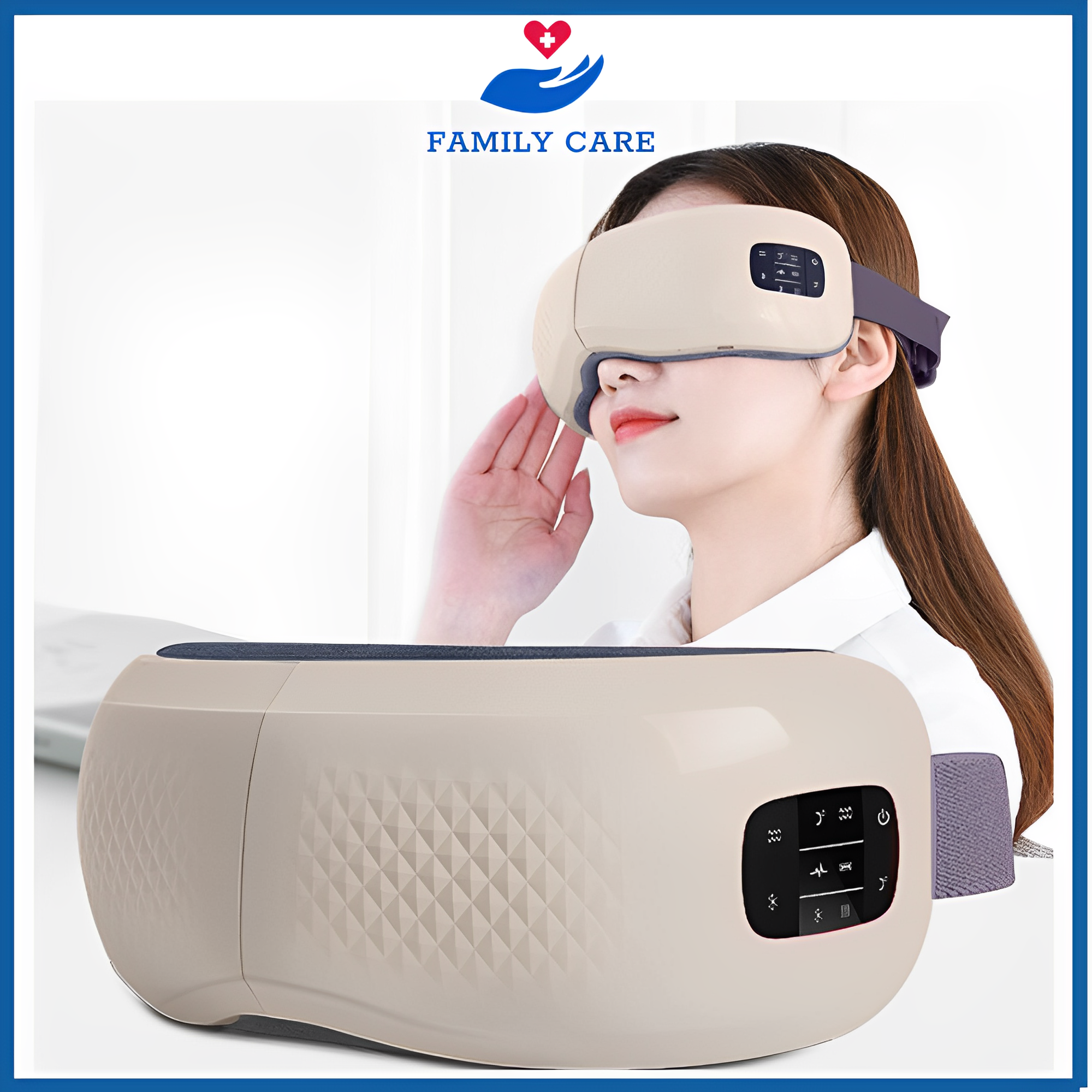 Máy massage mắt , máy mátxa mắt giảm cuồng thâm,bọng mắt, đau mắt loại dùng pin HY-01 cao cấp,máy masage mắt với các chế độ bóp khí,rung và nhiệt kết hợp bluetooth nghe nhạc