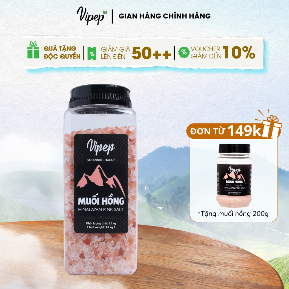 Muối Hồng Himalaya Nguyên Hạt Vipep Hũ Nhựa 1.1kg