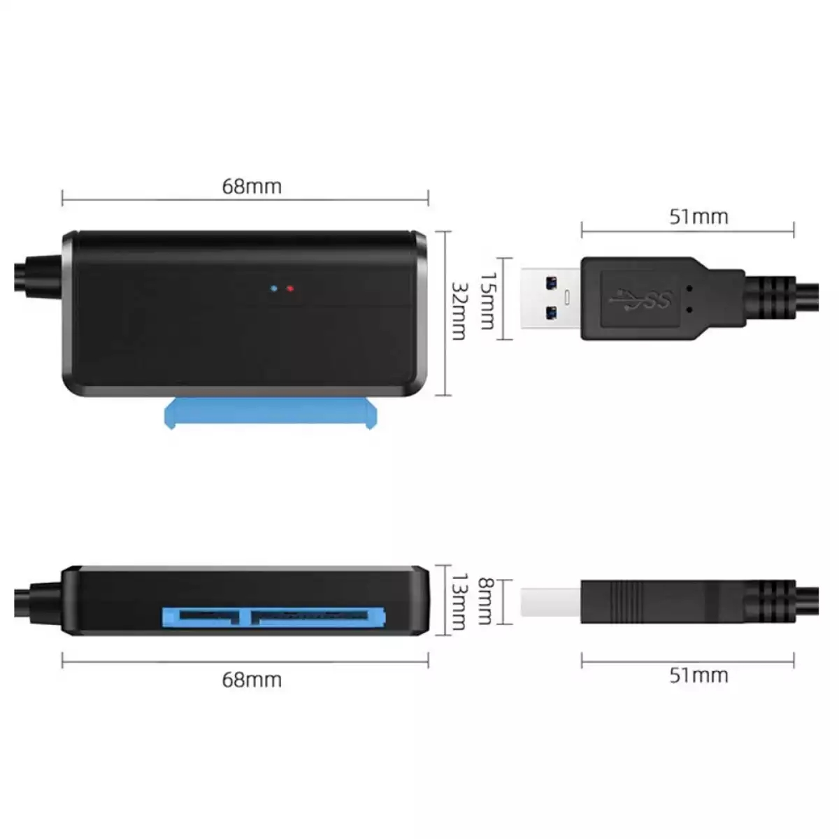 Bộ Chuyển Đổi Cáp Ổ Cứng USB SATA III Đen Có đèn báo tín hiệu tốc độ cao + Tặng kèm que chọc sim