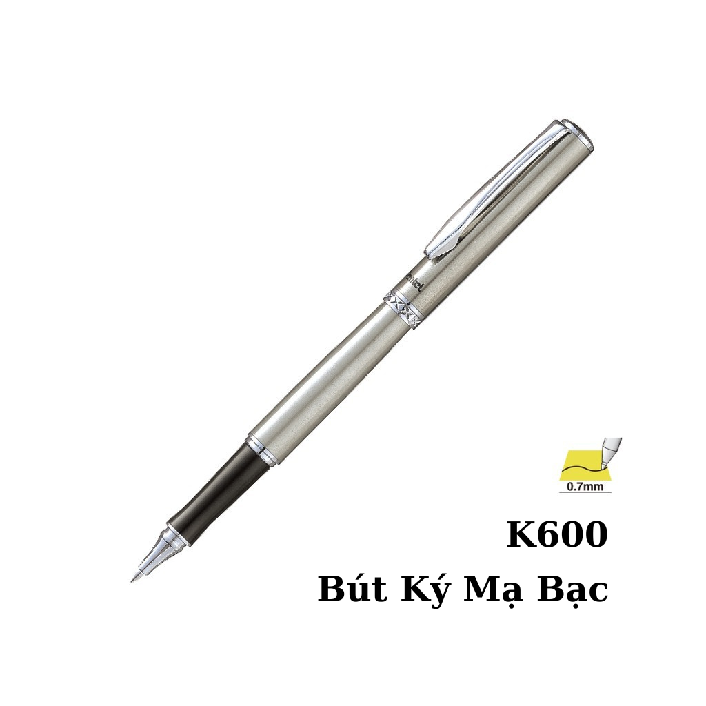 Bút Ký Cao Cấp Pentel K600 Ngòi 0.7mm Mực Xanh | Vò Màu Bạc Thanh Lịch