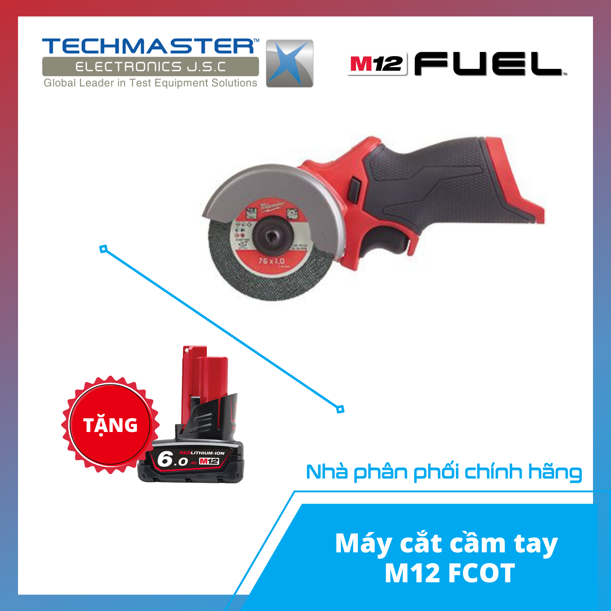 Máy cắt cầm tay Milwaukee M12 FCOT-0X + TẶNG KÈM PIN 12V 6.0Ah - M12B6 (Hàng chính hãng, Bảo hành 12 tháng)