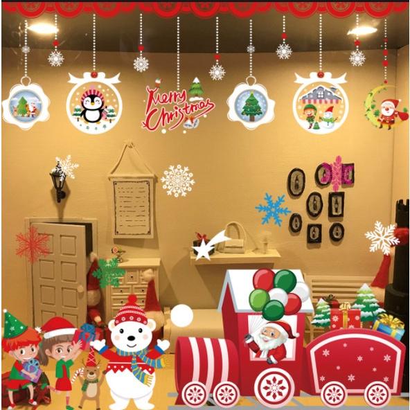 Decal trang trí Noel Hít Tĩnh Điện 2 mặt - GẤU TUYẾT CÙNG BÉ ĐI TÀU ĐỎ ĐÊM GIÁNG SINH