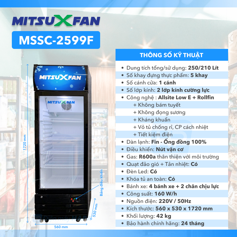 Tủ Mát MITSUXFAN MSSC-4099F Inverter, Dung Tích 400/ 350 Lít, Kính Cường Lực Kép, ROLLFIN 100% Đồng, LOW-E Không Bám Tuyết/Đọng Sương, MSSC4099F, Tiết Kiệm Điện - Giao Miễn Phí TP.HCM &amp; Lân Cận, Hàng Chính Hãng